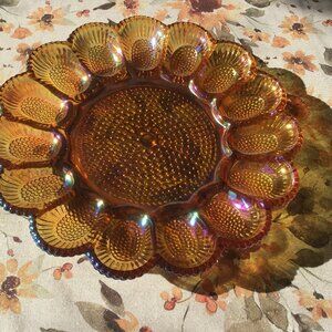 Vintage Carnival Glass Devilled Egg Serving Plate - Holiday Plate - All occasion